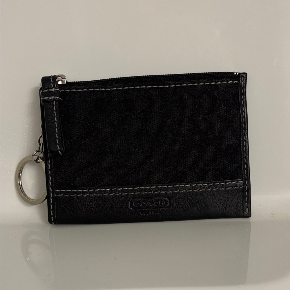 Coach Black Card Holder with Key Ring with zippered coin pouch